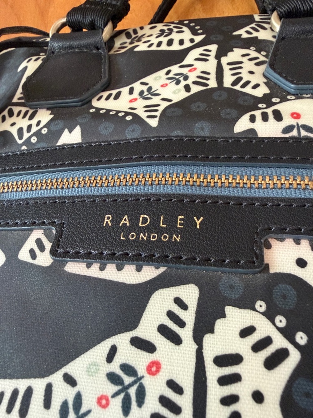 RADLEY LONDON Black Backpack with Cream Scotty Dog Print and Red Accents - Picture 2 of 16